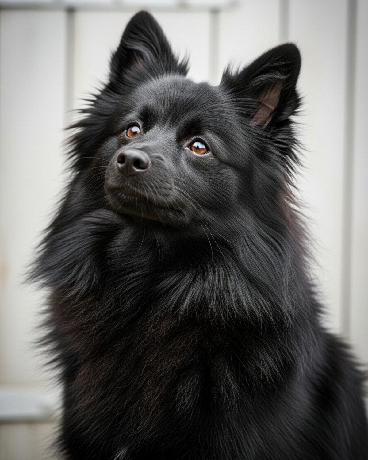 Un éleveur assis à une table de cuisine en bois, un écouvillon buccal et un formulaire de test génétique posés devant lui, un chien merle noir et gris couché au sol à sa gauche, lumière de fin d'après-midi entrant par une fenêtre de côté, cadrage serré sur les mains et les papiers.